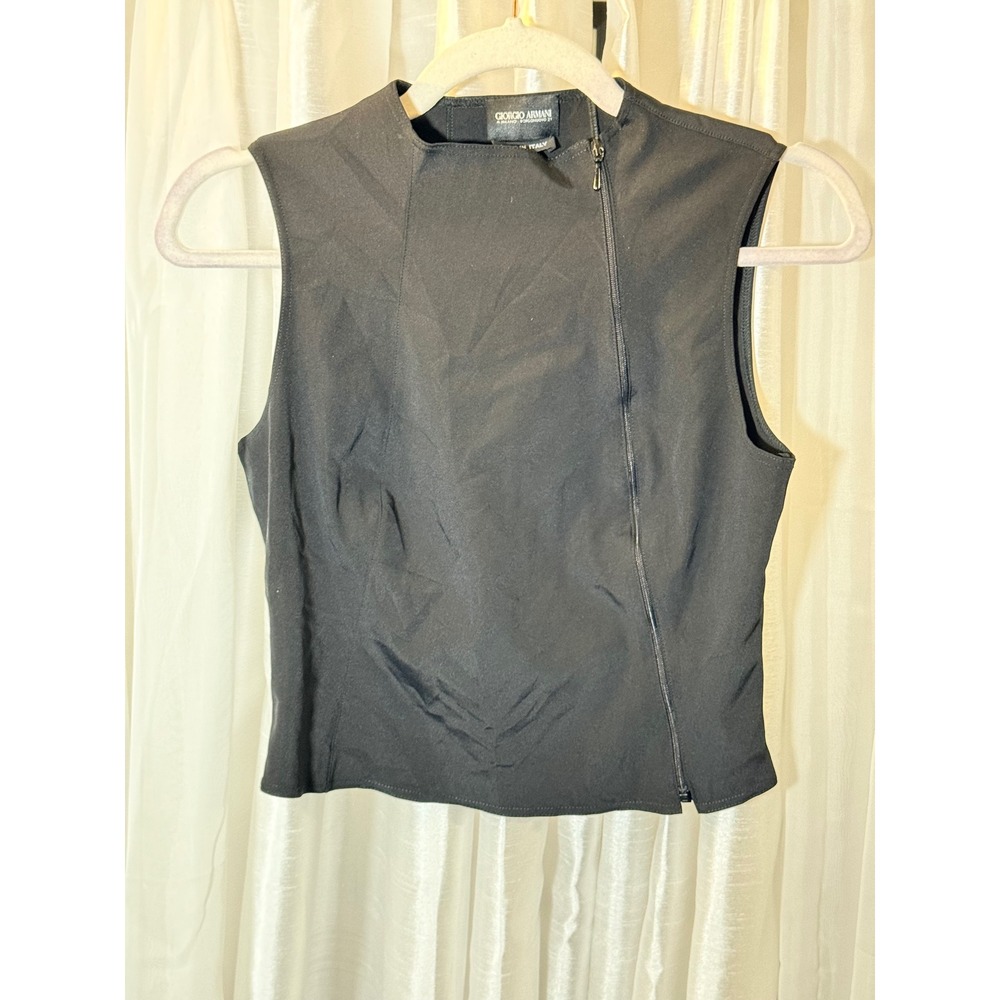 Giorgio Armani Top Womens 40 Black Asymmetrical Zip Sleeveless Borgonuovo 21